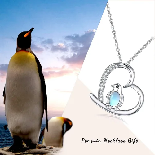 Vista 5 de Collar de pingüino de plata de ley 925 lindo collar pingüino regalos para mujeres y niñas