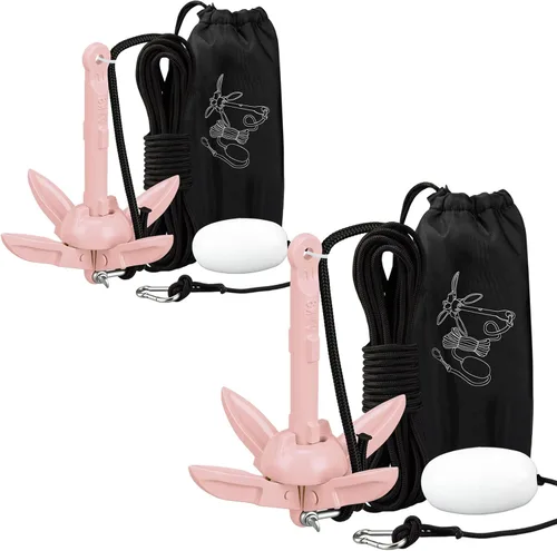Vista 9 de Lounsweer Paquete de 2 anclajes de kayak marino de 1.5/3.5 libras, kit de anclaje plegable para barco, kayak, pesca, accesorios para botes pequeños