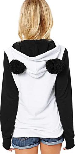 Vista 2 de ZXZY Sudaderas con capucha de manga larga con estampado de panda de mezcla de algodón para mujer, Blanco