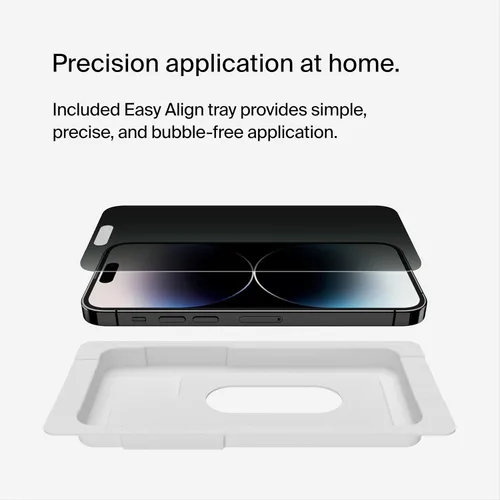 Vista 7 de Belkin ScreenForce - Protector de pantalla de privacidad de vidrio templado para iPhone 14 Pro, superficie tratada con revestimiento antihuellas