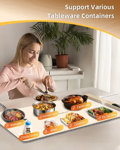 Vista 4 de Alfombrilla de calentamiento para alimentos de 500 W, grafeno de alta tecnología, 5 s, calentador de alimentos rápido de 6 temperaturas y 6 horas