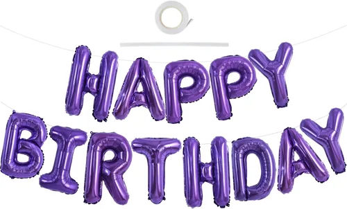 Vista 14 de TONIFUL Pancarta de Globos Negros de Feliz Cumpleaños de 16 Pulgadas con Letras de Papel de Aluminio Mylar, Cartel Banderín Reutilizable