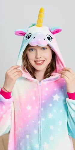 Vista 5 de Pijama de unicornio para adultos, para Navidad, Halloween, cosplay, ropa de dormir