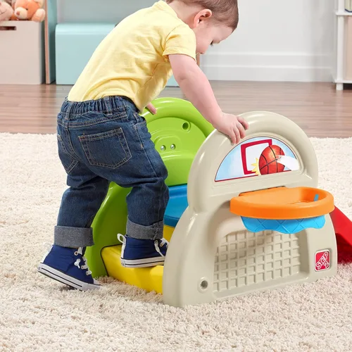 Vista 9 de Step2 Centro de actividades Sports-Tastic, juego deportivo para niños pequeños, tobogán para interiores y exteriores, gimnasio de juegos incluye