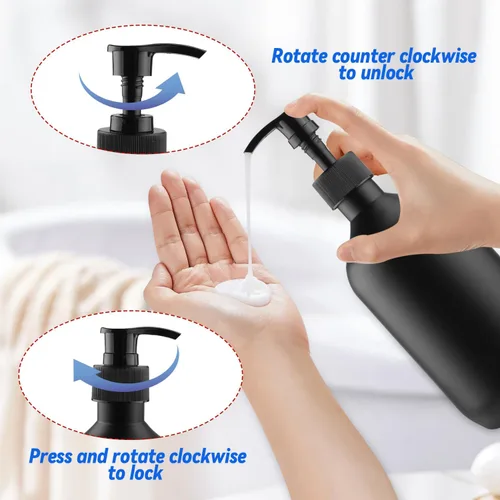 Vista 8 de BOSMOIW - Dispensador de jabón PET negro mate de 500ml / 17 onzas, botella de bomba de champú de plástico, recipientes de jabón de manos vacíos