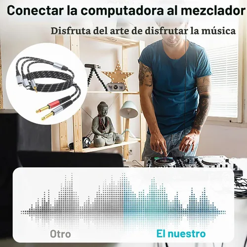 Vista 6 de Cable divisor en Y estéreo de Lightning a dual de 6,35 mm 1/4" TS mono, cable de audio 3 en 1 a dual de 1/4 pulgada, compatible con amplificadores
