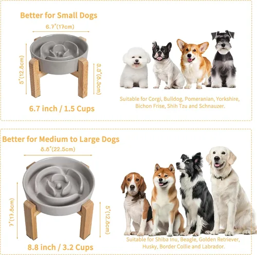 Vista 7 de Cuenco elevado para perros de alimentación lenta, cuenco de cerámica para Gris