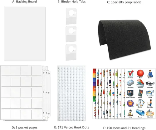 Vista 4 de SchKIDules V-KIt - Horario visual portátil listo para carpetas para niños con tablero de 8.5 x 11 pulgadas y 150 iconos laminados más 21 encabezados