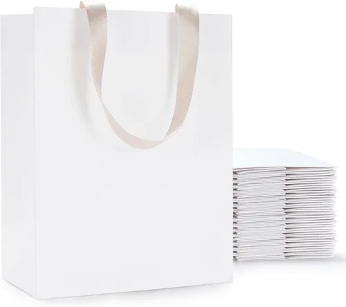 Vista 16 de Bolsas de regalo negras con asas, 10 bolsas de papel kraft de 5.25 x 3.75 x 8 pulgadas para bodas, fiestas, negocios, venta al por menor Negro