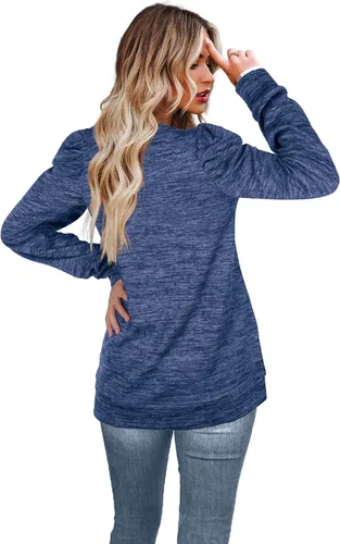 Vista 4 de WEESO Sudaderas de cuello redondo para mujer, suéteres de manga abombada a la moda