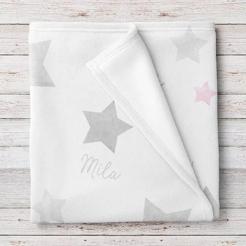 Vista 5 de Personazlied Star - Manta para bebé, color rosa y gris, Blanco