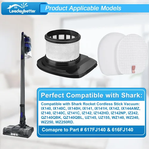 Vista 2 de Leadaybetter IX141 Filtro de repuesto para aspiradora inalámbrica Shark Rocket Pro IX140 IX141 IX142 IZ140 IZ140C IZ141C IZ142 UZ145, 2 HEPA y 4