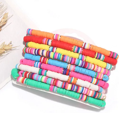 Vista 124 de Surfer Heishi - Pulseras apilables para mujer, apilables, de vinilo arcoíris, disco de arcilla, pulseras elásticas para la amistad, joyería bohemia