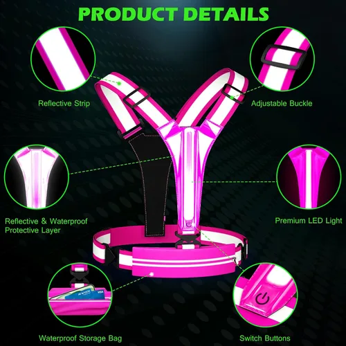 Vista 3 de Ylzzrs Chaleco reflectante LED para correr, chaleco de correr recargable por USB, soporte para teléfono para corredores, caminatas nocturnas, 6-11