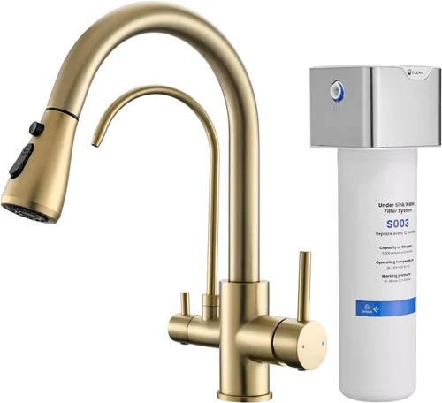 Vista 11 de GIMILI Grifo de cocina 3 en 1 de acero inoxidable negro con sistema de filtro de agua debajo del fregadero, reduce el plomo, cloro, mal sabor