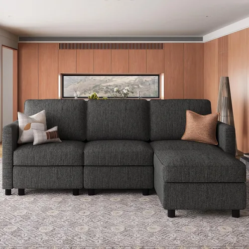 Vista 7 de Belffin - Sofá modular en forma de L de 84.3 pulgadas, 4 asientos Gris oscuro