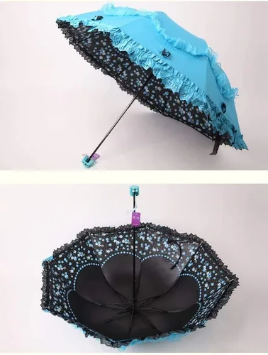 Vista 27 de Honeystore Paraguas plegable a prueba de rayos ultravioleta Princess Lace Parasol con cúpula anti-UV