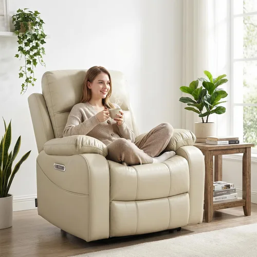 Vista 2 de EONIX - Silla reclinable eléctrica de doble motor, cero espacio libre Blanco crema