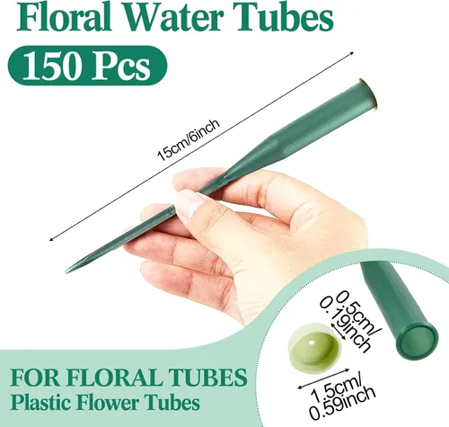Vista 2 de Tessco for you 150 tubos de agua florales de 6 pulgadas, suministros de flores de plástico para flores frescas con tapa de goma para arreglos