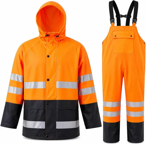 Vista 8 de Rain Suit For Men & Women Waterproof Heavy Duty Rain Gear Reflective Jacket for Fishing Outdoor Work Raincoats Negro