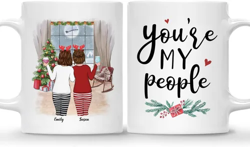 Vista 8 de Gossby Taza de café de Navidad personalizada para amigas, regalos de amistad personalizados para mujeres con diseño, nombre, regalos de mujer