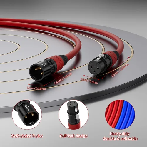 Vista 4 de Cables XLR de 3 pies, XLR macho a hembra, chapado en oro, 3 pines, cable de micrófono - 2