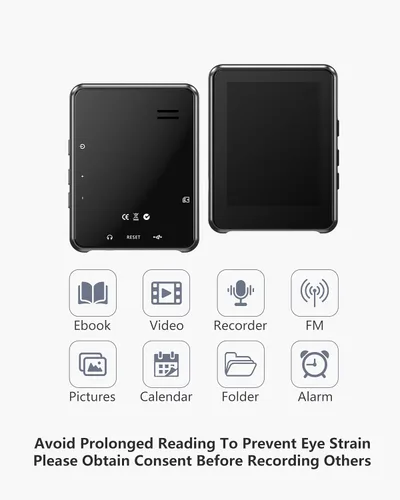 Vista 6 de Reproductor de MP3 de 64 GB Bluetooth 5.3 Pantalla táctil Reproductor de música Reproductor de mp4 portátil con altavoces de alta fidelidad Calidad