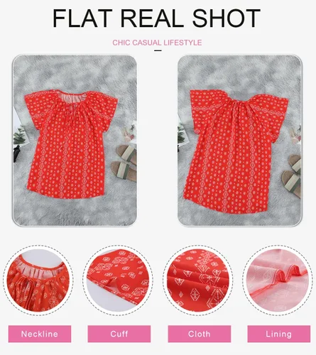 Vista 4 de Dokotoo - Blusa informal, bohemia y con estampado floral para mujer, camiseta con cuello en V y con cordón, blusas de manga corta y manga larga
