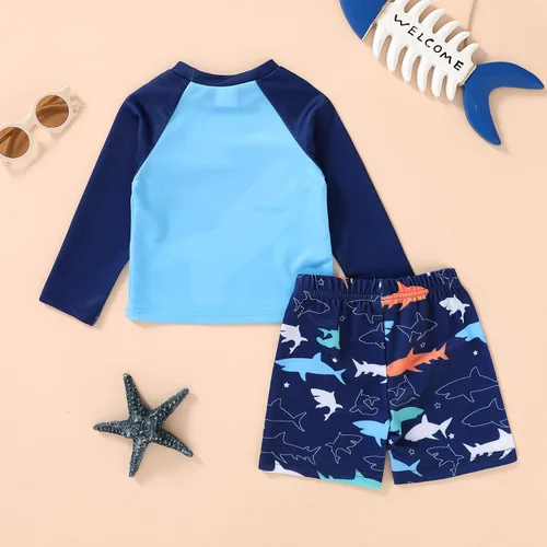 Vista 3 de Happy Town Trajes de baño para niños pequeños, traje de baño de manga larga, traje de baño de dos piezas, traje de baño, playa, verano