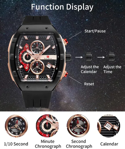 Vista 5 de Watches for Men Original Analog Quartz Waterproof Sport Mens Watches Tonneau Chronograph Luminous Fashion Unique Casual Watch with Silicone Strap
