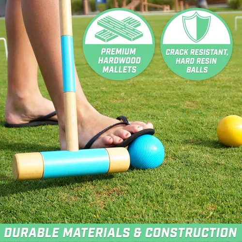 Vista 3 de GoSports - Juego de croquet para seis jugadores para adultos y niños, diseño moderno de madera, elige Deluxe (35 pulgadas) o estándar (28 pulgadas)