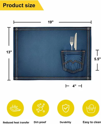 Vista 4 de Western Cowboy - Juego de 4 manteles individuales para mesa de comedor, tela de lino de algodón con bolsillo, arpillera cuadrada, rectangular