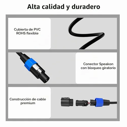 Vista 2 de Paquete de 2 cables Speakon a Speakon de 12 AWG con bloqueo giratorio de cable de altavoz Pro