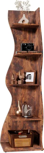 Vista 22 de LITTLE TREE Estantería de esquina pequeña, estantería moderna de esquina de pared de 5 niveles para libros, elegante librero estante