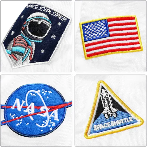 Vista 6 de DreamJ Disfraz de astronauta para adultos, niños y hombres, traje espacial para niños pequeños, traje de vuelo espacial para Halloween, disfraz