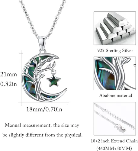 Vista 5 de PCTJYFU Collar de plata de ley 925 con colgante de árbol de la vida, estrella de abulón, luna y árbol de la vida, joyería familiar, regalos