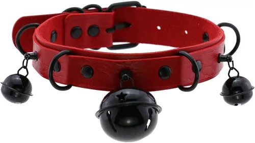 Vista 14 de FM FM42 Collar Gargantilla Multicolor de Cuero Sintético PU Tono Negro Tono Plateado 1.6 pulgadas Remaches de Campana Grande Campana plateada y azul