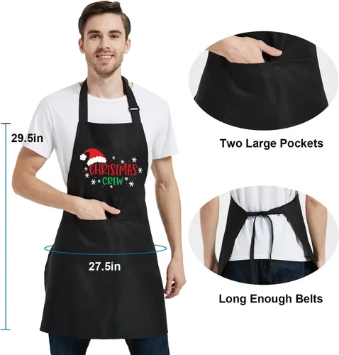 Vista 5 de Delantales de Navidad para mujeres y hombres con bolsillos, delantal de cocina para cocinar, hornear, decoración de vacaciones, regalos para papá