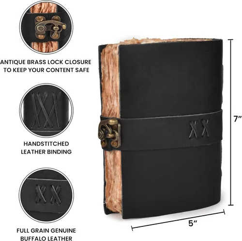 Vista 3 de LEATHER VILLAGE -Diario vintage encuadernado en cuero -negro mate 7X5