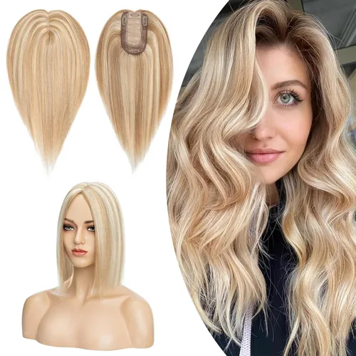Vista 24 de Hairro Toppers de cabello humano 100% real para mujeres sin flequillo, postizos de cabello real con clip, base de seda transpirable para cubrir