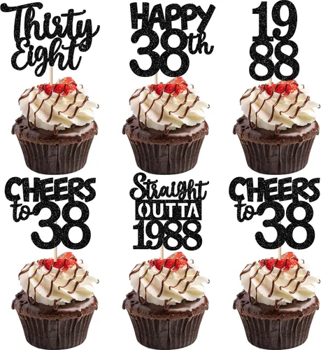 Vista 65 de 30 piezas negras para cupcakes de 10.º cumpleaños con purpurina Ten Happy 10 Straight Outta 2016 para saludos a 10 años 10 cumpleaños, boda Negro