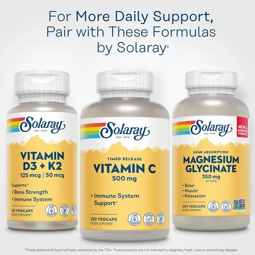 Vista 6 de SOLARAY Vitamina C con escaramujos y acerola 500 mg Función inmunológica saludable de liberación temporal, apoyo para la piel, el cabello