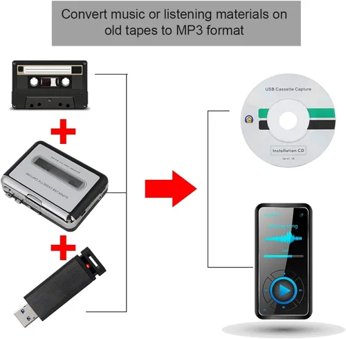 Vista 4 de Socobeta Convertidor de audio Cinta a PC Cassette Convertidor Grabadora Digital Audio Reproductor de música con auriculares