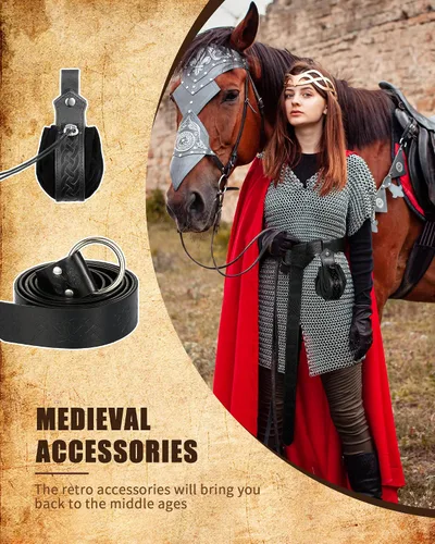 Vista 3 de 2 Pcs Medieval Viking Belt Medieval Faux Leather Belt Pouch Renaissance Leather Belt Medieval Bag Renaissance Accessories