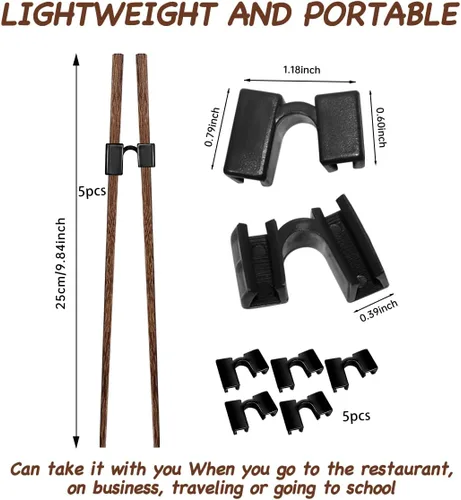 Vista 5 de 5 pares de palillos de entrenamiento reutilizables para principiantes entrenadores, paquete de palillos de madera japoneses y juego de ayudante