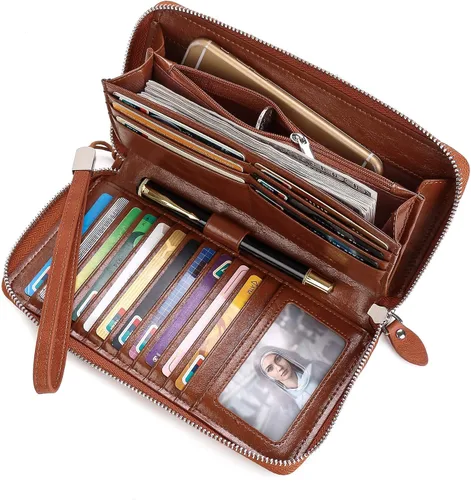 Vista 6 de DORISJACKY Cartera de cuero para mujer con bloqueo RFID gran capacidad cremallera alrededor de las bolsas de viaje