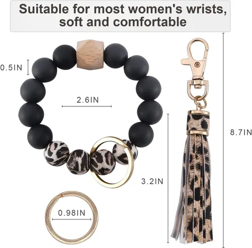 Vista 3 de Pusunas Llaveros para mujer para llavero de automóvil pulsera de pulsera cadenas de silicona con cuentas