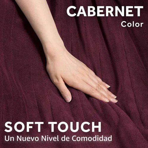 Vista 8 de Manta eléctrica térmica Sunbeam Royal Luxe de microfelpa, 4 ajustes de calor, apagado automático de 4 horas, calentamiento rápido, cálida y Cabernet