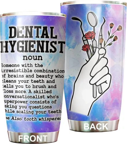Vista 6 de Vaso de higienista dental – Tapa de popote de acero inoxidable de 20 onzas, divertido para mujeres y hombres, regalos de la semana nacional
