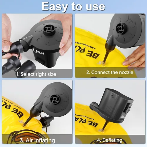 Vista 8 de OBEST Bomba de aire eléctrica alimentada por batería, inflador/deflator portátil para campamento al aire libre, colchón de aire, flotadores